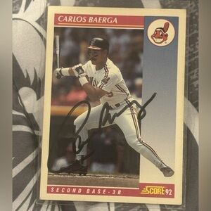 1992 Score - Carlos Baerga #128 Cleveland Indians Autographed Card